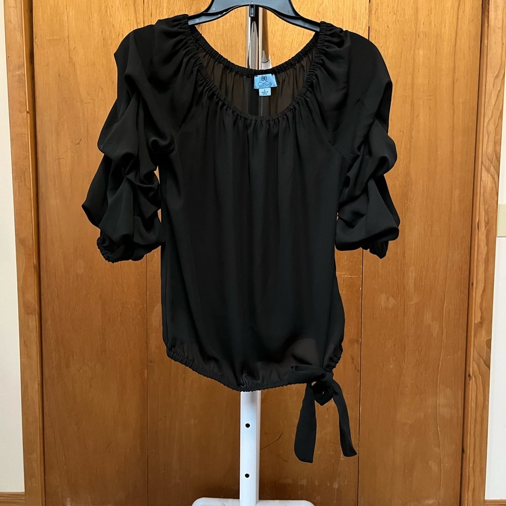 CeCe Black Ruched Sleeve Blouse Size Small NWOT